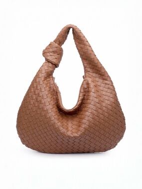Elegant Brown Woven Hobo Bag